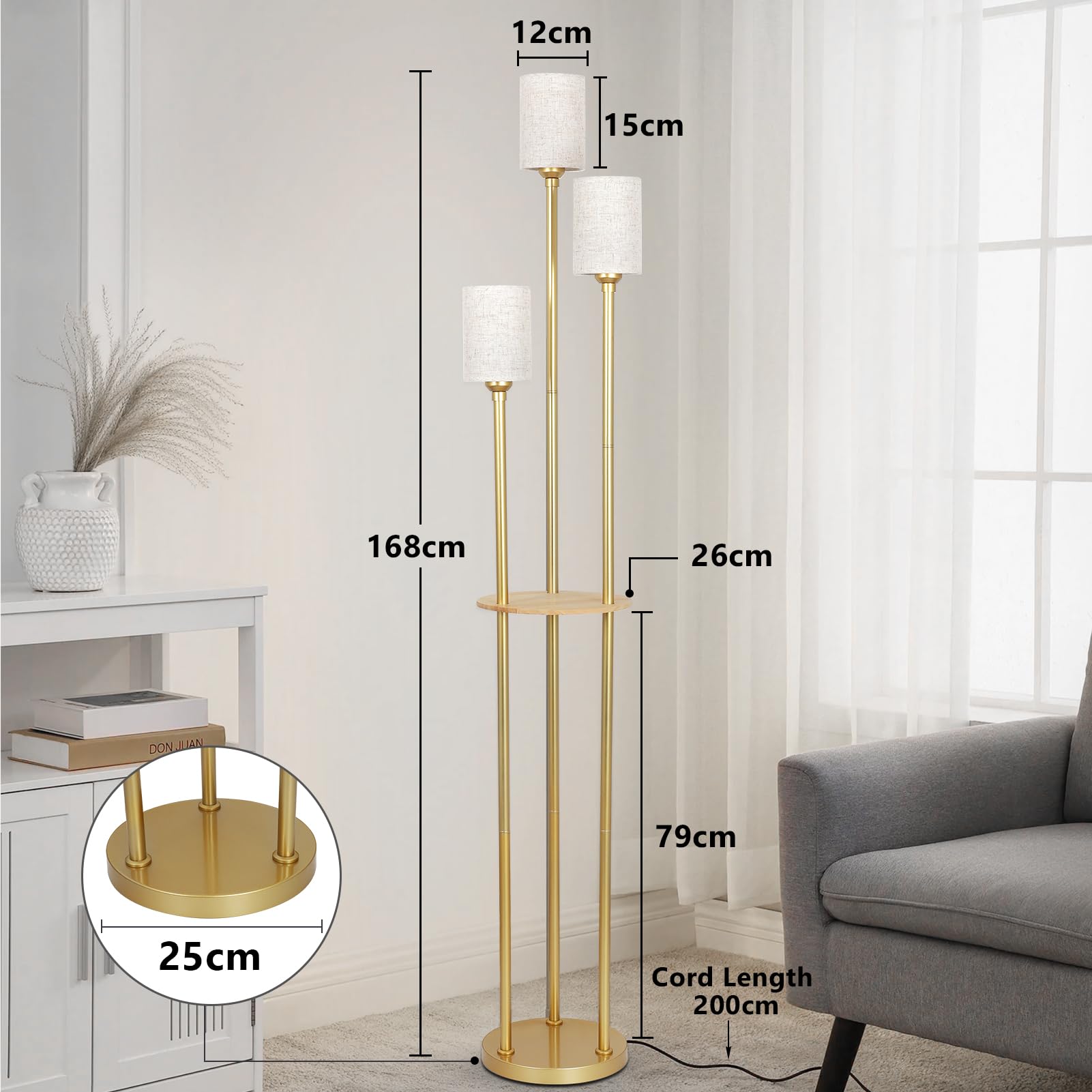 Vloerlamp goud met opaal glas 3-lichts verstelbaar - Anouk Vloerlamp goud met opaal glas 3-lichts verstelbaar - Anouk