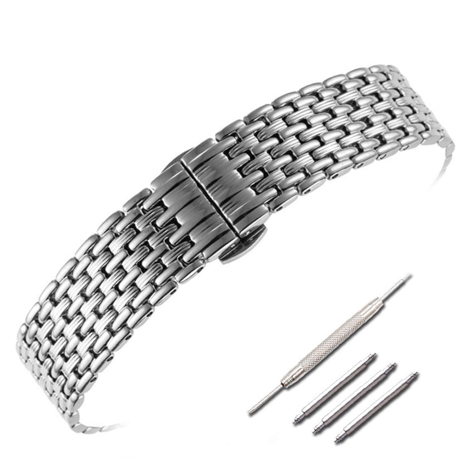 Bracelet de Montre Bracelet en Acier Inoxydable Bracelet à Boucle Papillon Double Bouton pour Femme Bracelet en Acier Inoxydable Montre pour Hommes Accessoires Bracelet