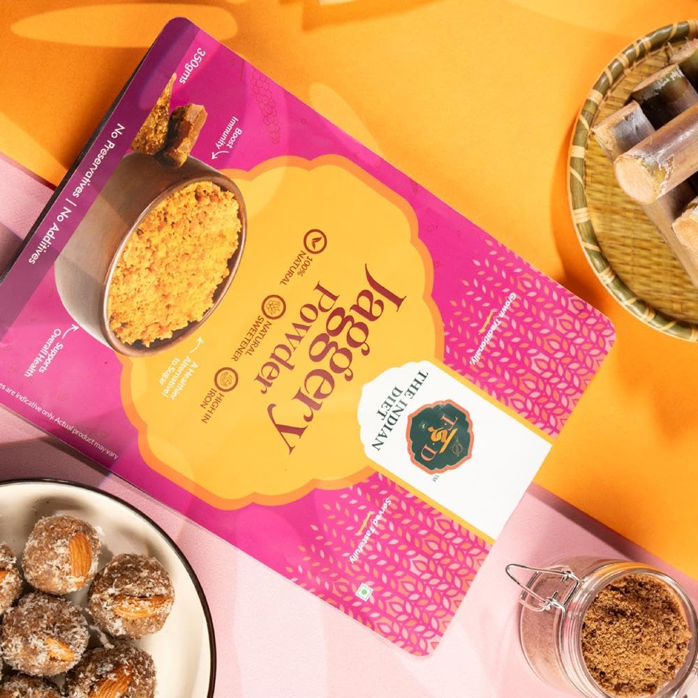 The Indian Diet 100% Natural Jaggery Gur/Gud Powder | Healthy Sugar Subsitute | Unbleached | No Preservatives or Additives| Pack of (2 × 450 g) 1