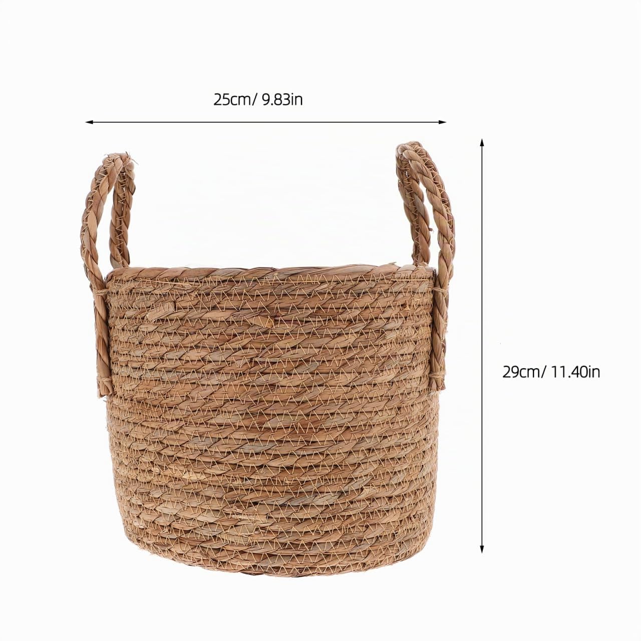 Baluue Cesta de Plantas Macetas de Interior Tejidas de 28cm Cesta de Paja Tejida a Mano con Forro Impermeable, Maceta Rústica Estilo Boho para Hogar, Salón y Oficina