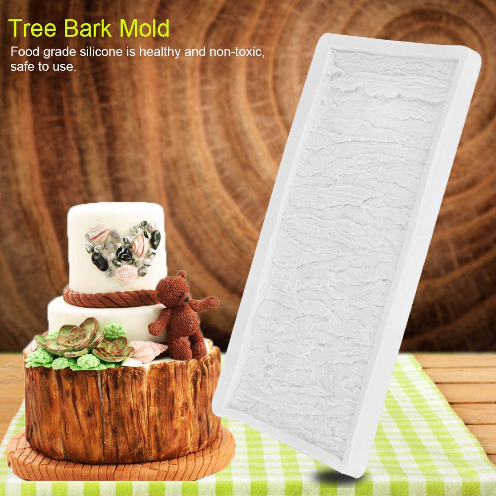 Fdit Silicone Mold Fondant Mold Tree Bark Shaped Cake Decorating Fondant Cakes Mould Home Baking Tool, White - Image 3