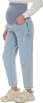 Women's Maternity Boyfriend Jeans Over Belly Stretch Comfy Loose Casual Denim Pants with Pockets for Everyday Wear