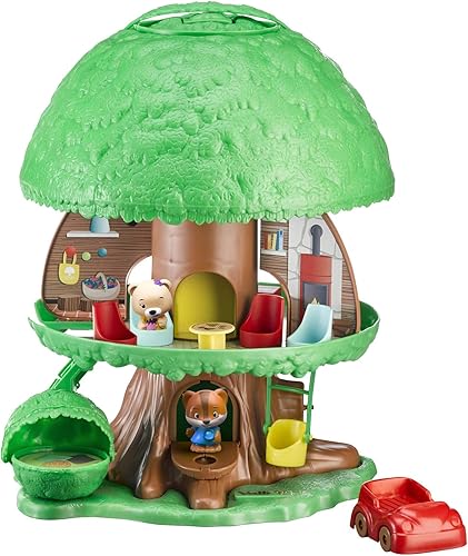 BANDAI V700200 Timber Tots por Klorofil-Casa del árbol mágico con 2 figuras-Eliot de The Fox Ruby de la familia Bear - Juego preescolar de