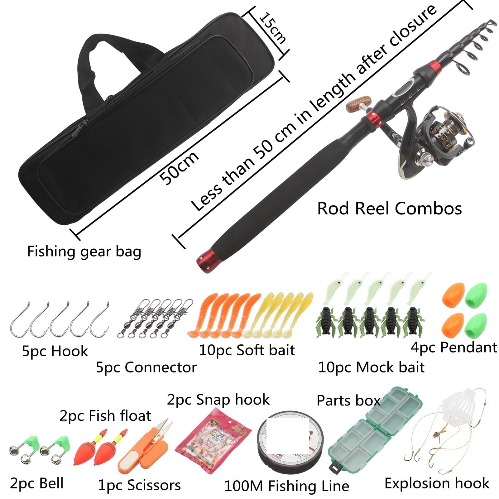 Caña para Pescar panfish Cómodo Mango extendido Carbono Sección Corta Contracción Juego de caña de señuelo Caña de lanzar Corta Caña para baitcasting