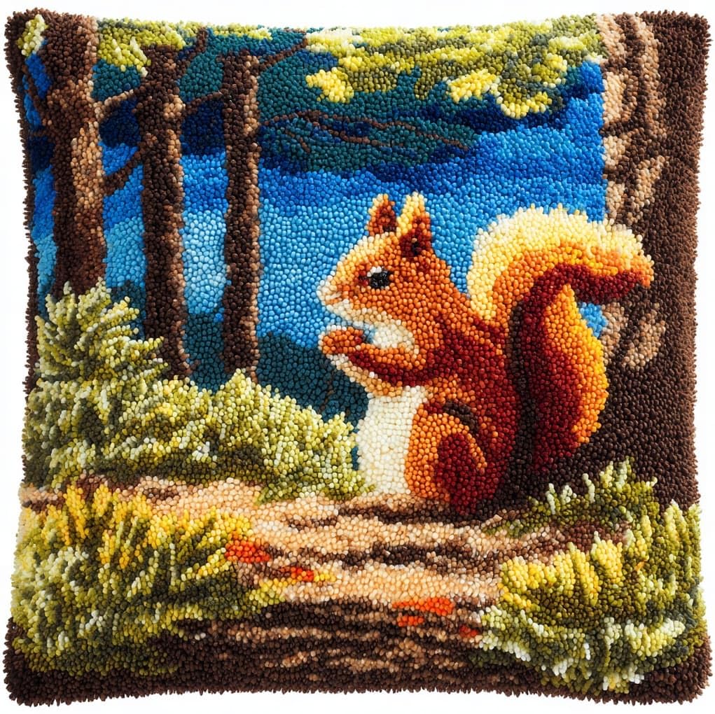 WallustrioaW Latch Hook Kit for Cushion Making,Cute Squirrel