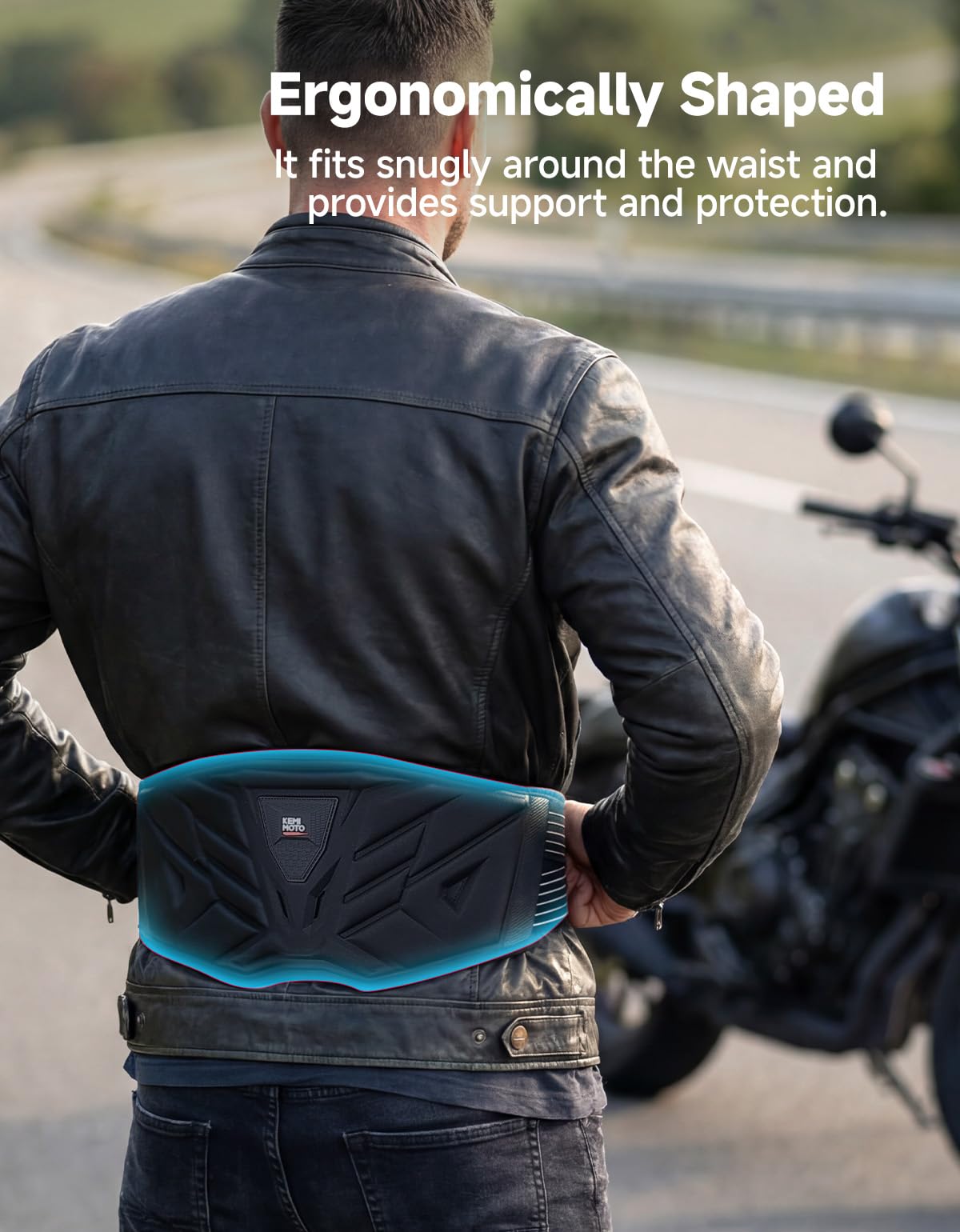 KEMIMOTO Fascia Lombare Moto Unisex, Supporto Lombare Elastica con Guscio Rigido in EVA, Cintura Lombare Traspirante Regolabile per Motociclismo, Ciclismo