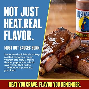 Secret Aardvark Carolina Reaper Hot Sauce, 8 fl oz | Smoky Extreme Heat BBQ Marinade, Low Carb, Dairy-Free, No HFCS, For Wings and Spicy Food Lovers
