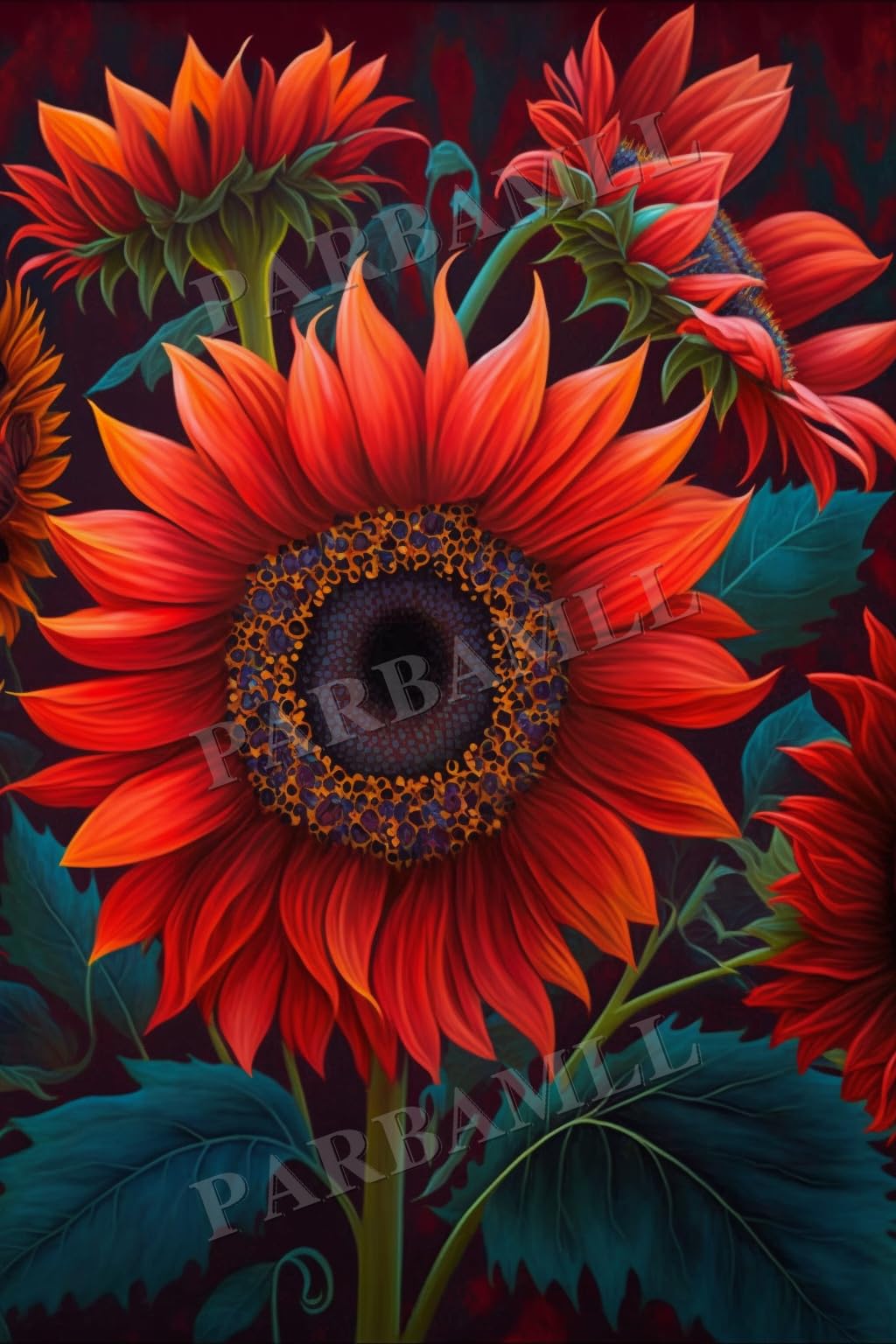 Amazon.com: Red Sunflower Exquisite Poster，Art Unframed Oil