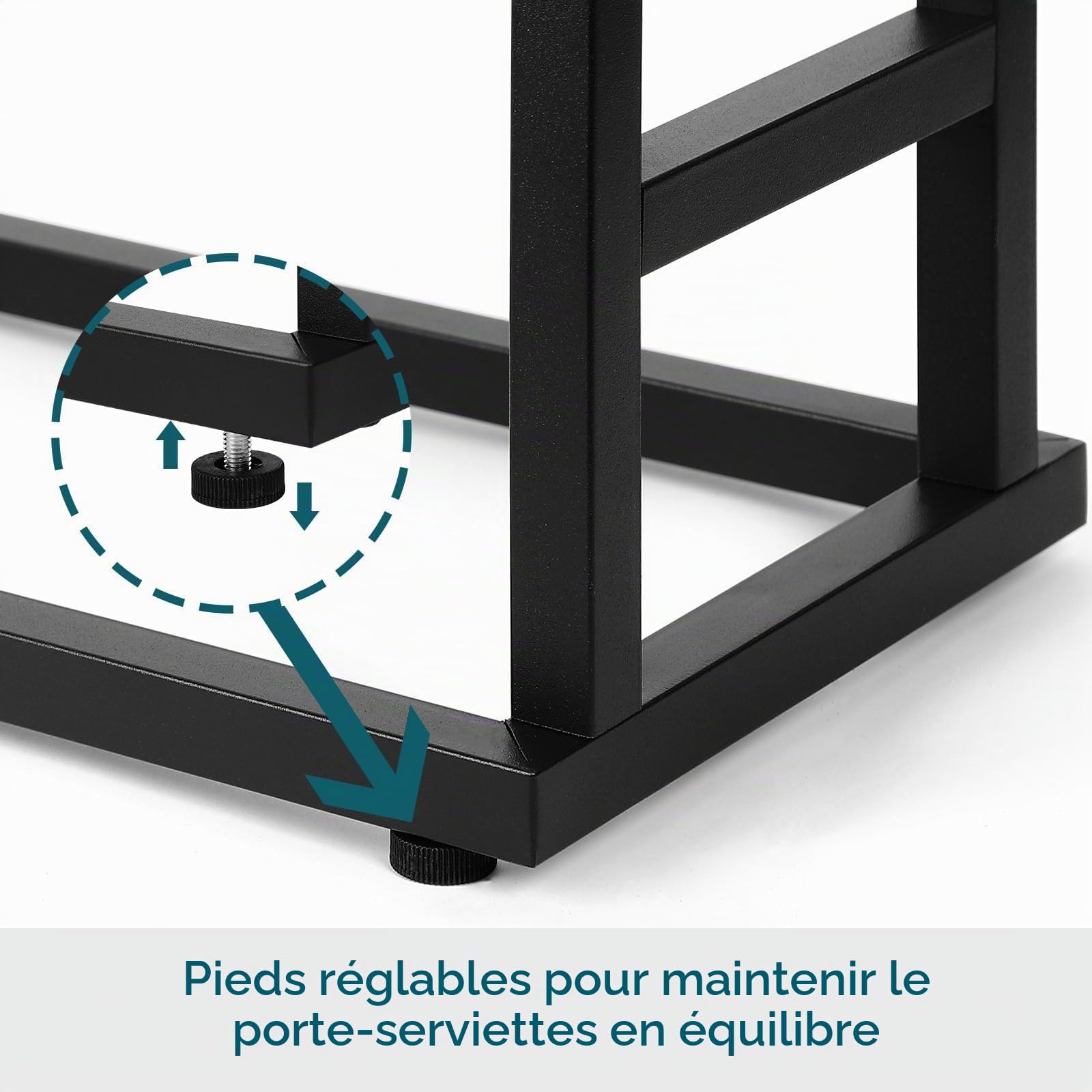 smusei Porte Serviette sur Pied Conception à Double Rail Porte Serviette Salle de Bain sur Pied avec 4 Pieds Réglables pour Piscines Balcons Salons Chambres (Noir, 41 x 21 x 74 cm)