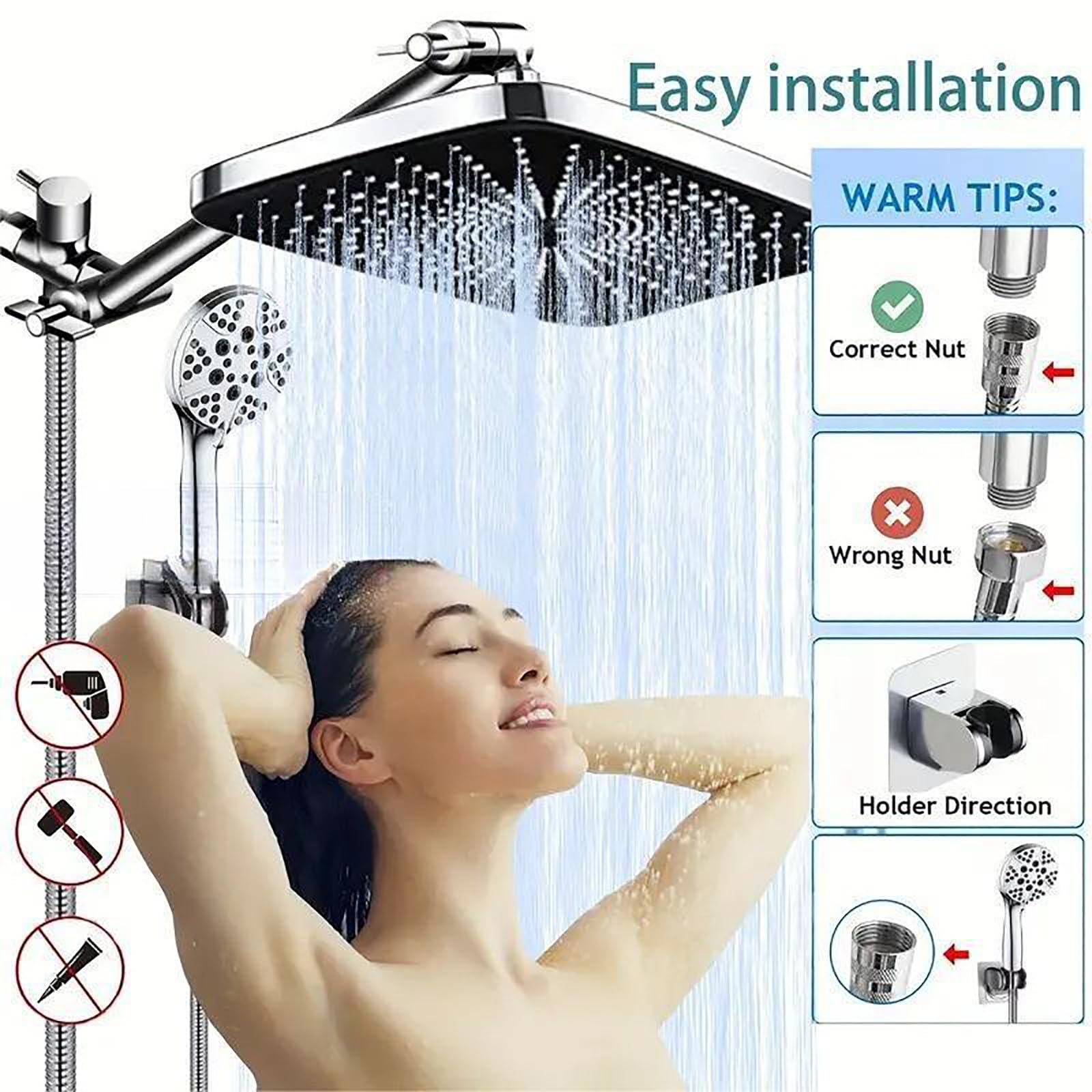 Alcachofa de Ducha con Manguera, Función 6+2 Cabezal de Ducha con Varilla de Extensión la Pared con Alcachofa Ducha Acero Inoxidable Rociador para Ducha 30cm Rociador de Ducha Cielo Estrellado
