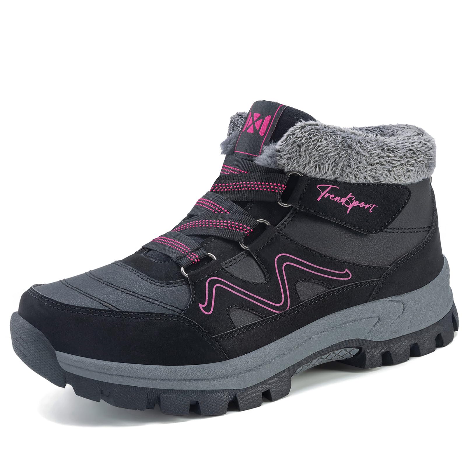 Qiucdzi Womens Winter Snow Boots Warm Fur Lined Anti-Slip Outdoor Ankle Booties Walking Shoes Comfort Non-Slip Trekking Shoes