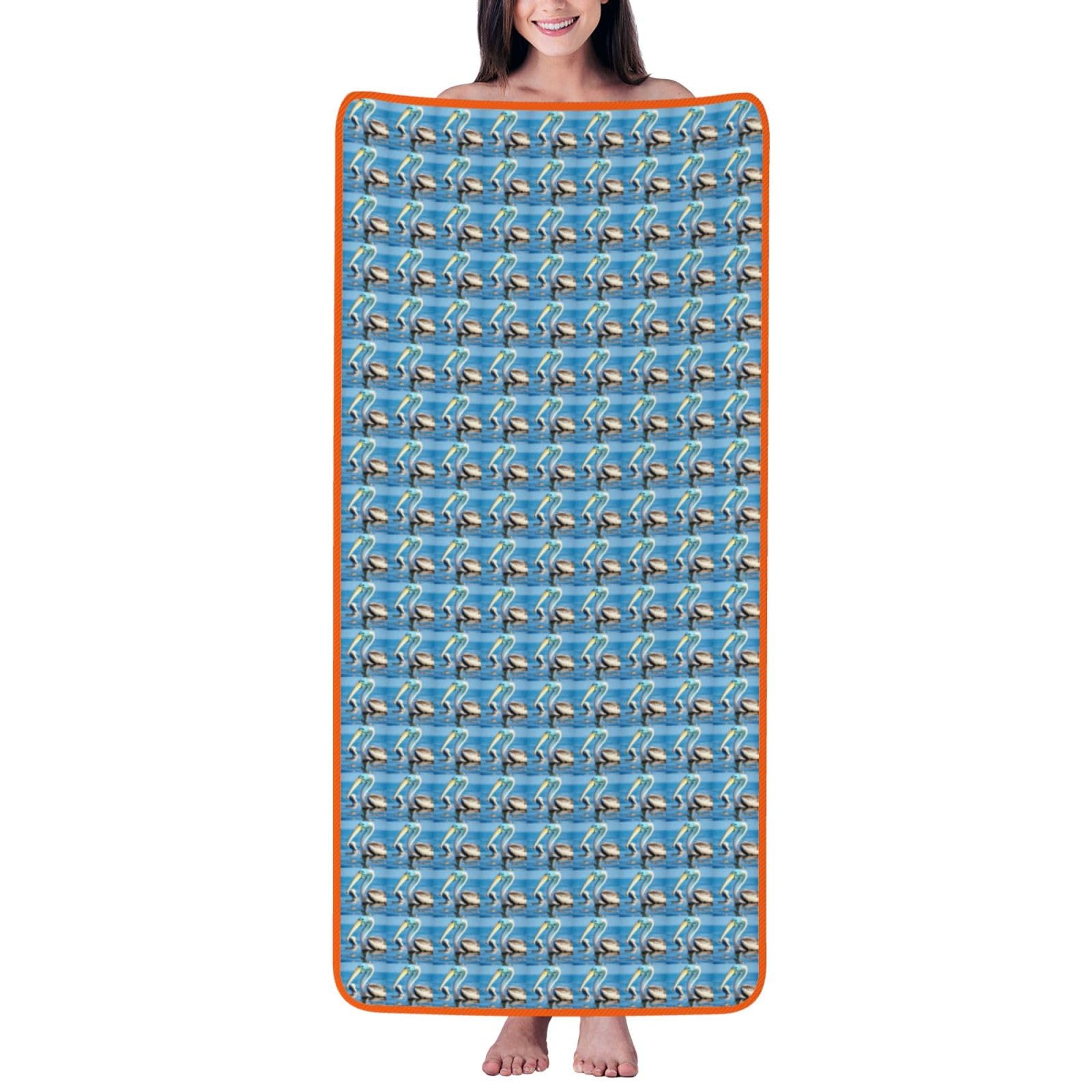 Nimongt Unisex Orange Pelican Bird Blue Sea Sky Print Lightweight Comfort Coral Velvet Bath Towel Home Bathroom Hotel Spa Beach Travel