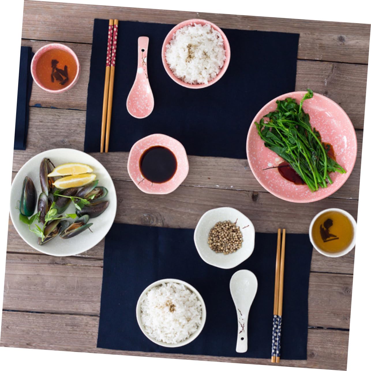 Alipis Vajilla Japonesa Rosa con Cuencos Platos Tazas y Cubiertos para Hogar y Restaurante