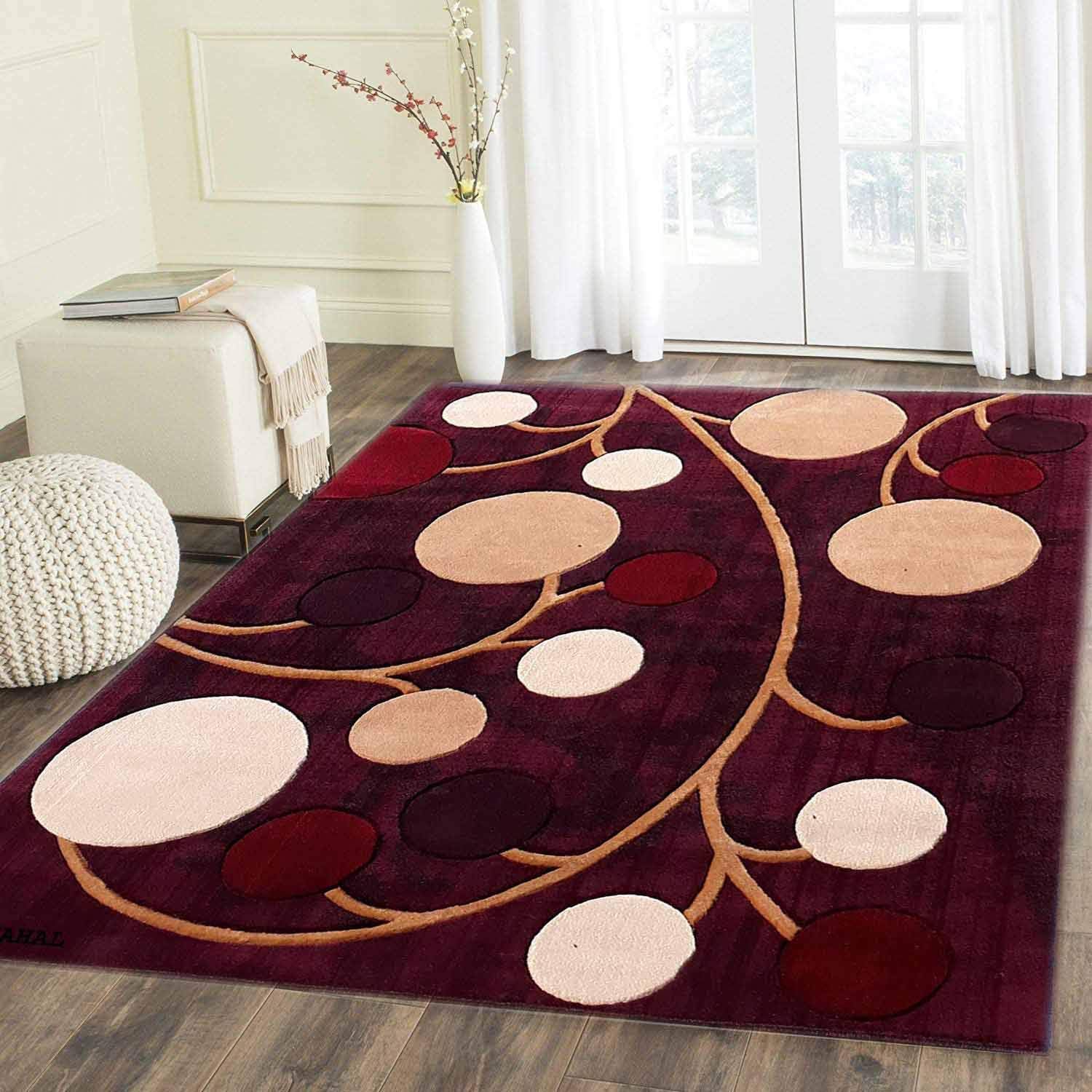 Singar Carpet 5D Landscape Embossed Modern Carpet for Living Room Bedroom 5 x 6.7 feet(150X200 cm) Maroon Multi