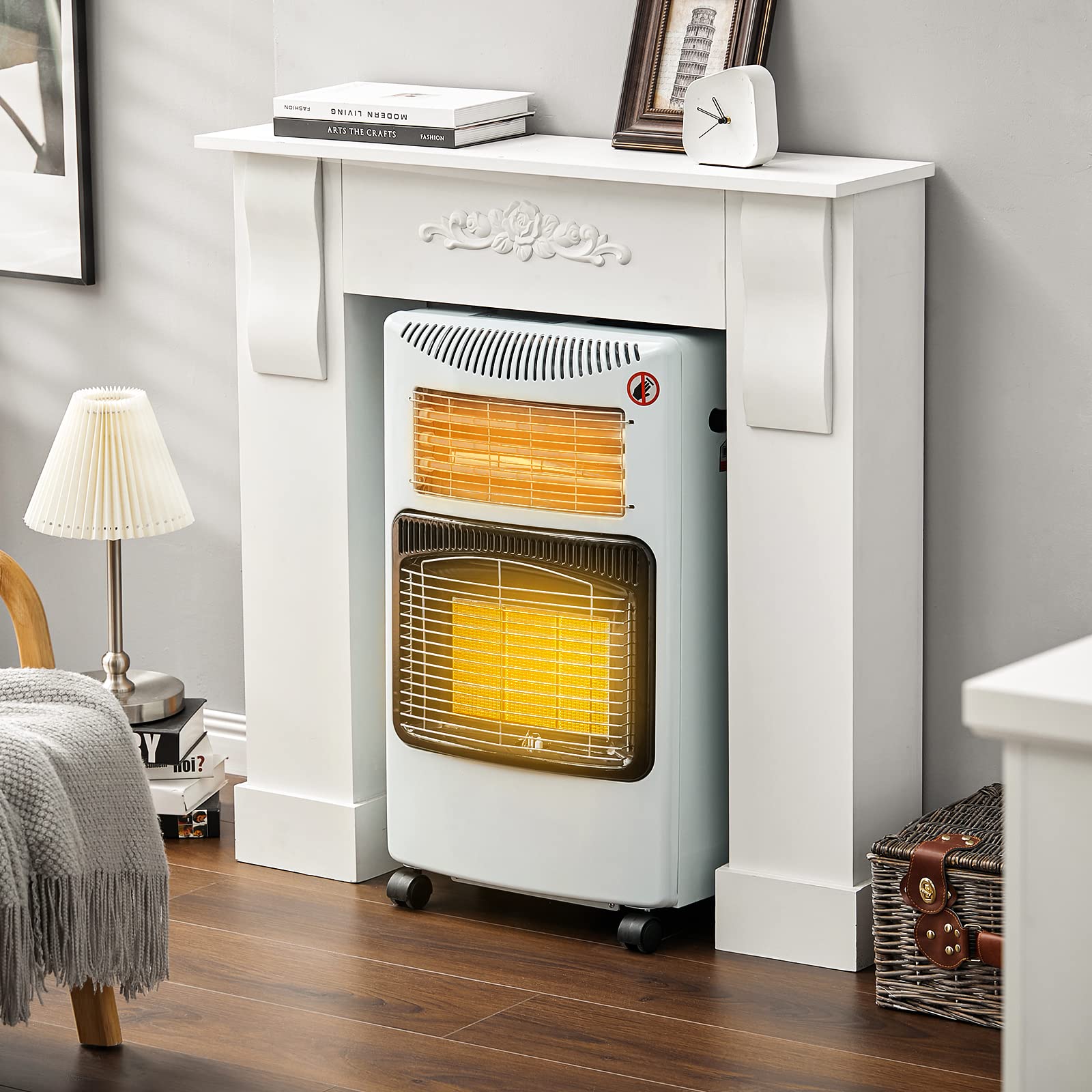 The Fellie Portable Calor Gas Heater, Room Electric Heater 2 in 1  Adjustable 4.2KW Butane Cabinet Heater with Wheels Indoor Outdoor, Hose and  Regulator for Home Camping, 42x36x73cm, White : Amazon.co.uk: Garden