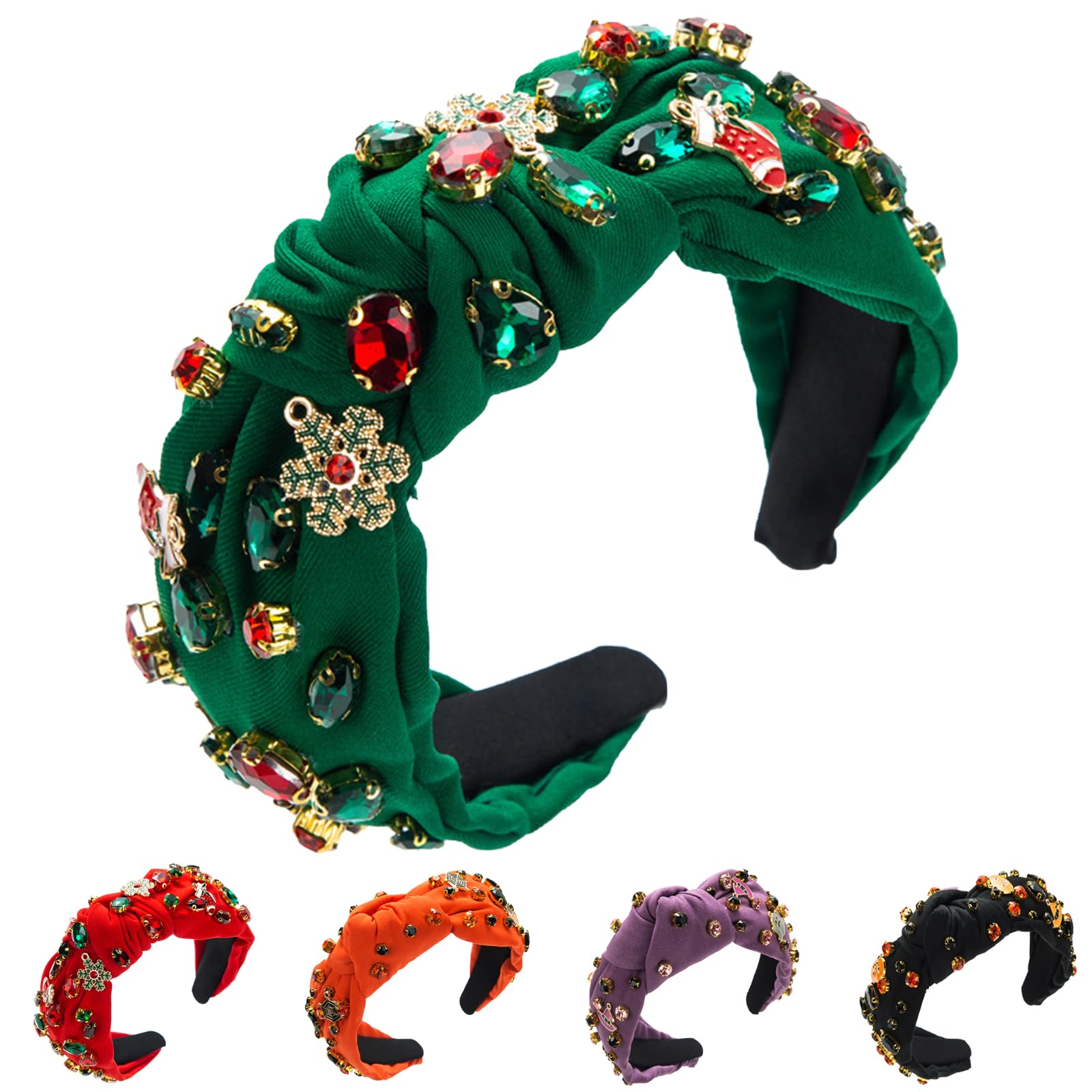 Cerchietto Natalizio COMNICO Per Donna – Fascia Con Nodo, Perle Rosse E Verdi E Strisce – Accessorio Festa - 3