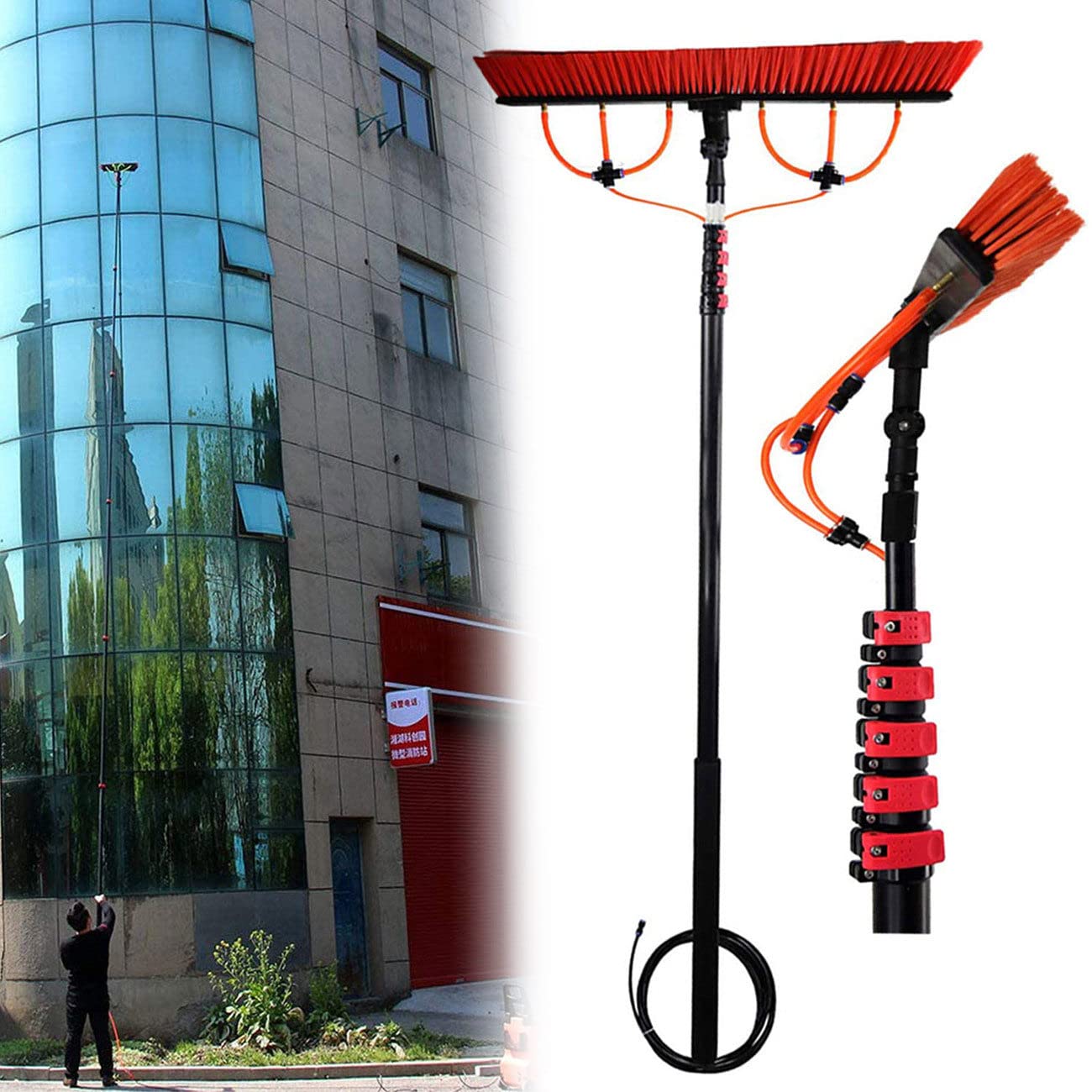 Kit de barra de limpieza de ventanas con cepillo telescópico para paneles solares, vehículos y lavado de autos