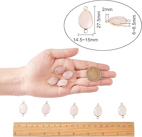 Miniatura 3 de LiQunSweet 20 piezas de cuentas de cristal de cuarzo rosa natural, eslabones de piedras preciosas facetadas con fornituras de latón dorado para la