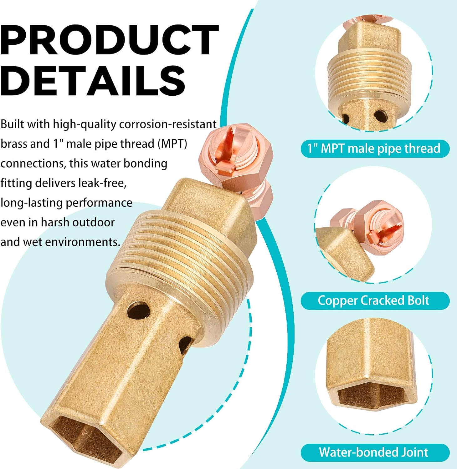 PB-2008 Water Bonding Fitting, 1" MPT-NEC Brass Pool Bonding Kit for Inground Pools & Spas Water Features