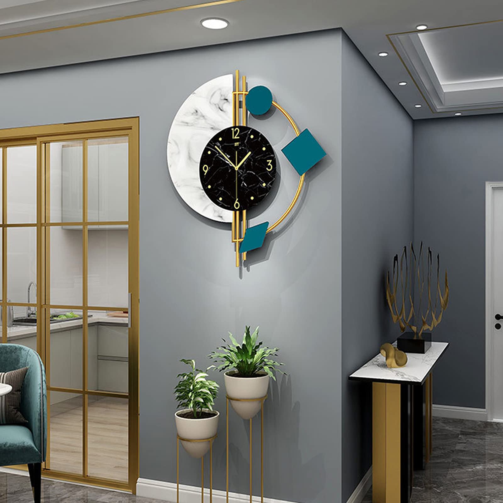 SanBouSi 22" Marble Wall Clock Nordic Style Creative Luxury Wall Clock Silent Non-Ticking Silent Battery Operated Living Room Mid Century Decorative