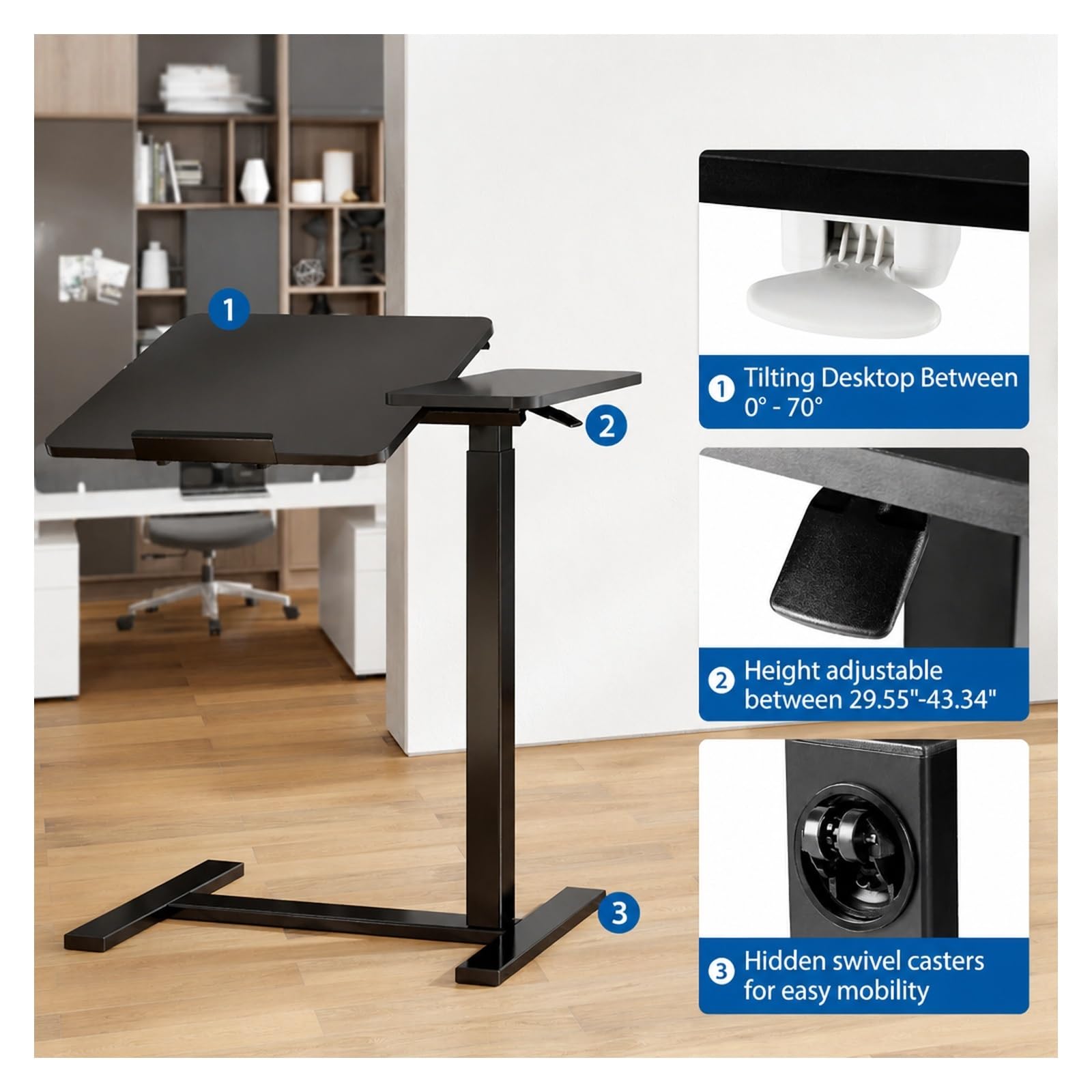 Mesa Plegable, Escritorio Plegable Junto A La Cama con Ruedas, Parte Superior Inclinable,para Acampar