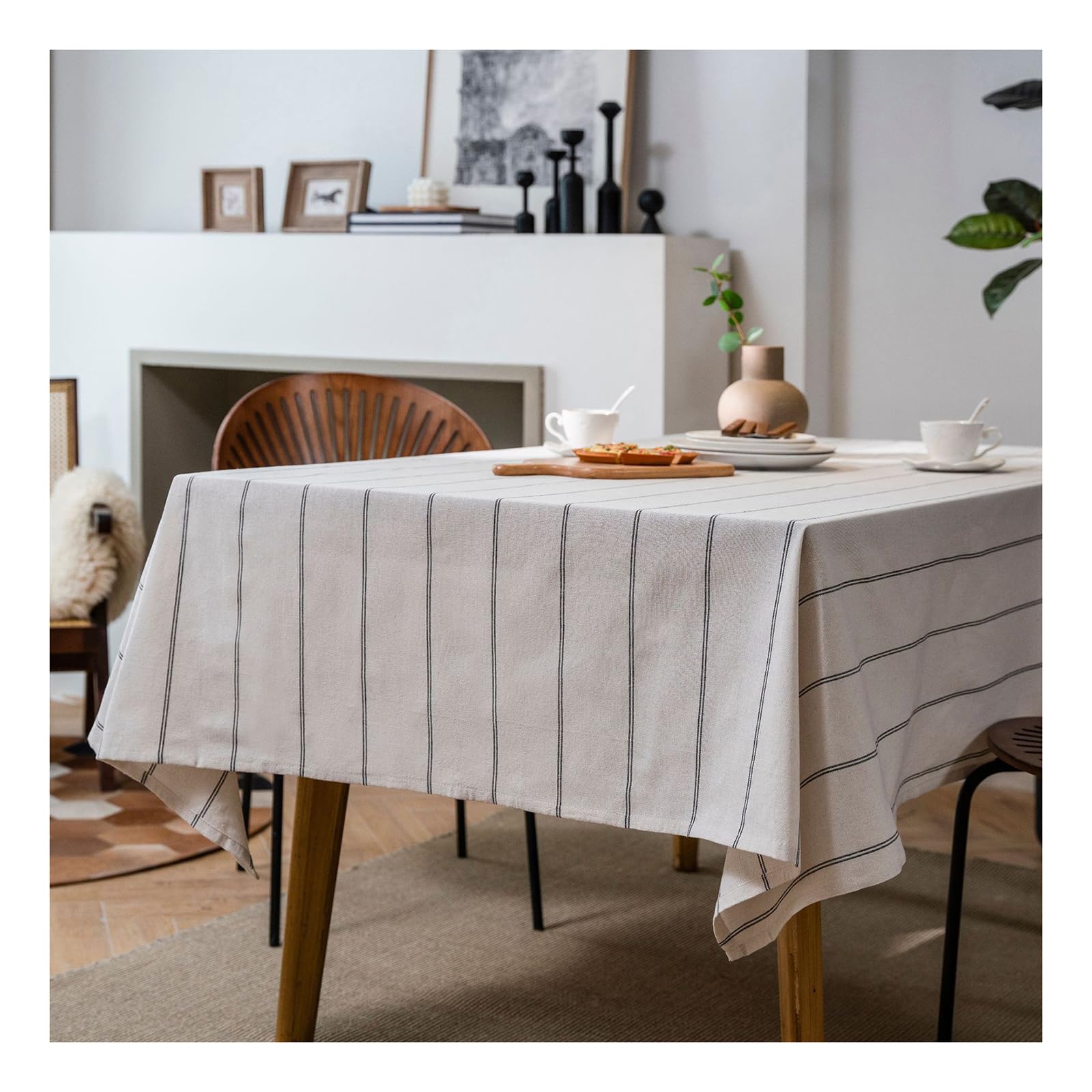 Mswborml One Color Black Striped Tablecloths For Rectangle Tables, Dust Proof Table Cloths Rectangular, Washable Table Protectors For Dining Room Table, Soft Tablecloths Rectangular Cloth,140X240cm/55X94in