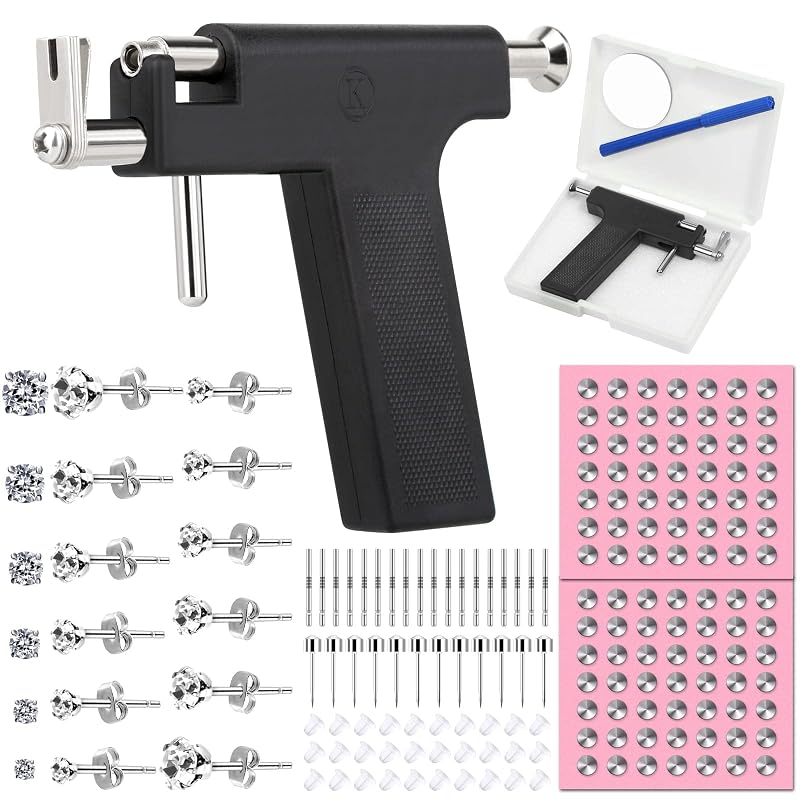 Kit para piercing de orelha Evatage com aplicador reutilizável e acessórios, Pacote com 1