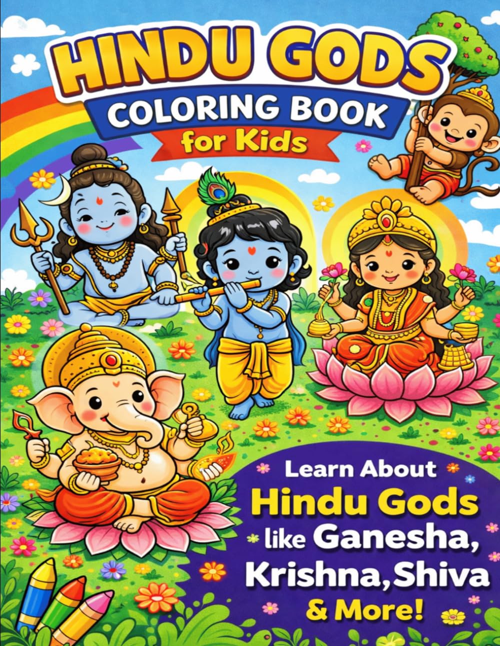 Hindu Gods Coloring Book for Kids: Fun and Easy Coloring Pages of Ganesha, Krishna, Shiva, Lakshmi and More | Educational Activity Book for Kids Ages 4–8