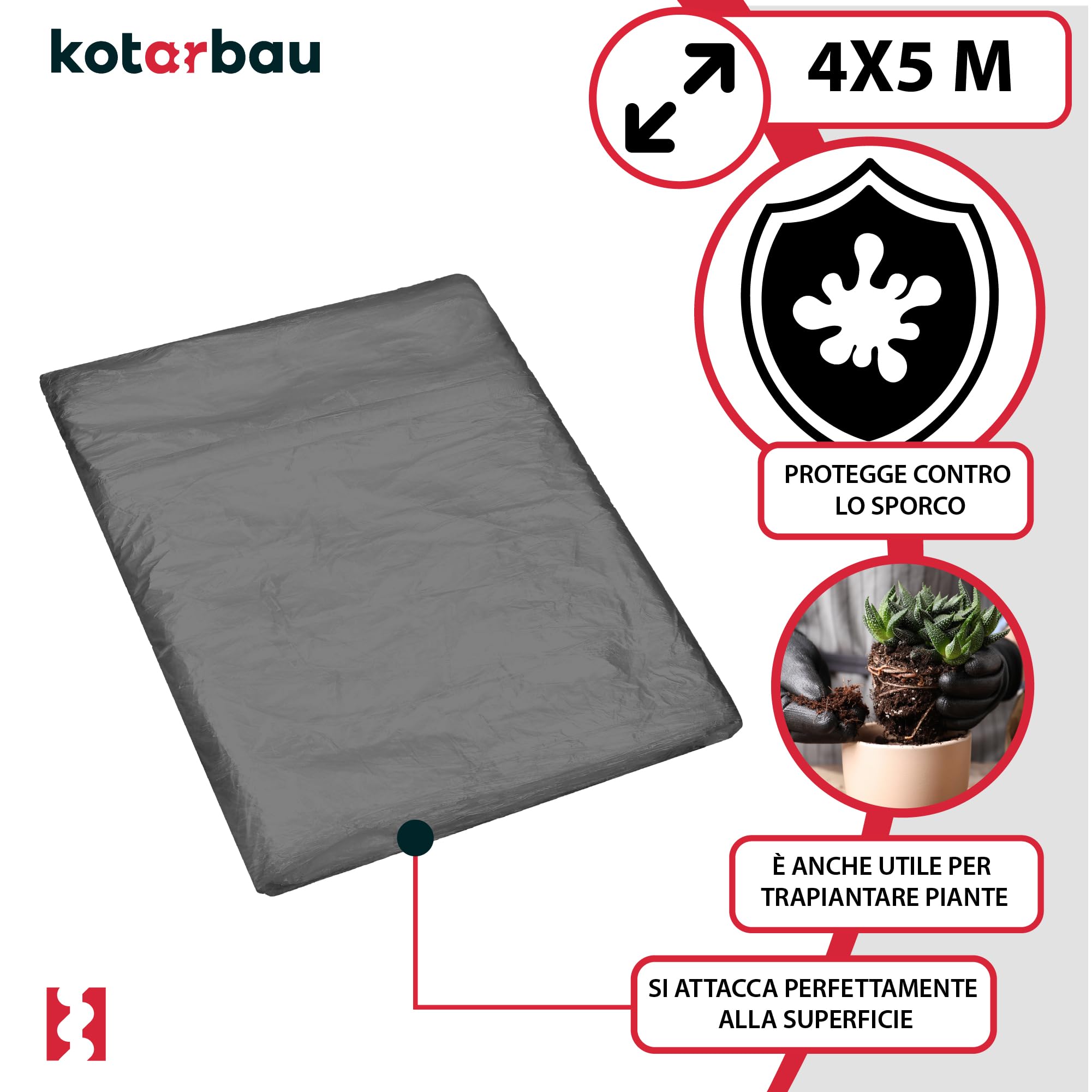 KOTARBAU® Set di 50 Teli Copritutto per Imbianchino - Polietilene Riciclato - 4 x 5 m - Grigio - Teli per Imbiancare - Telo Copritutto Robusto - Protezione Cantiere - Spessore Extra