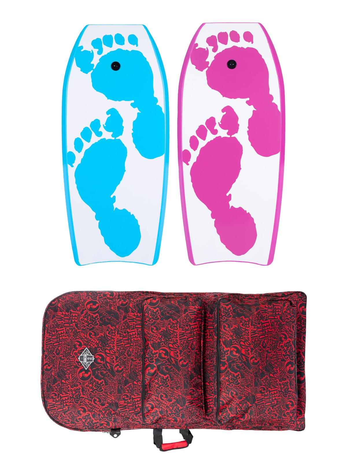 Two Bare Feet 42" Bodyboard Bundle - 2 x 42 'Future' Bodyboards of your choice + Premium Double Carry Bag (Future Print (Aqua)+Future Print(Raspberry)+Red Bag) — image 1
