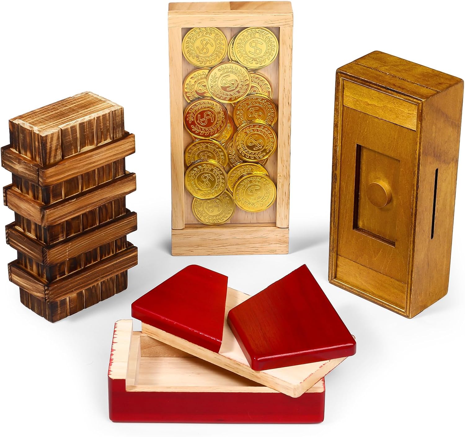 Zhanmai 4 Pieces Wooden Puzzle Boxes Gift Card Wooden