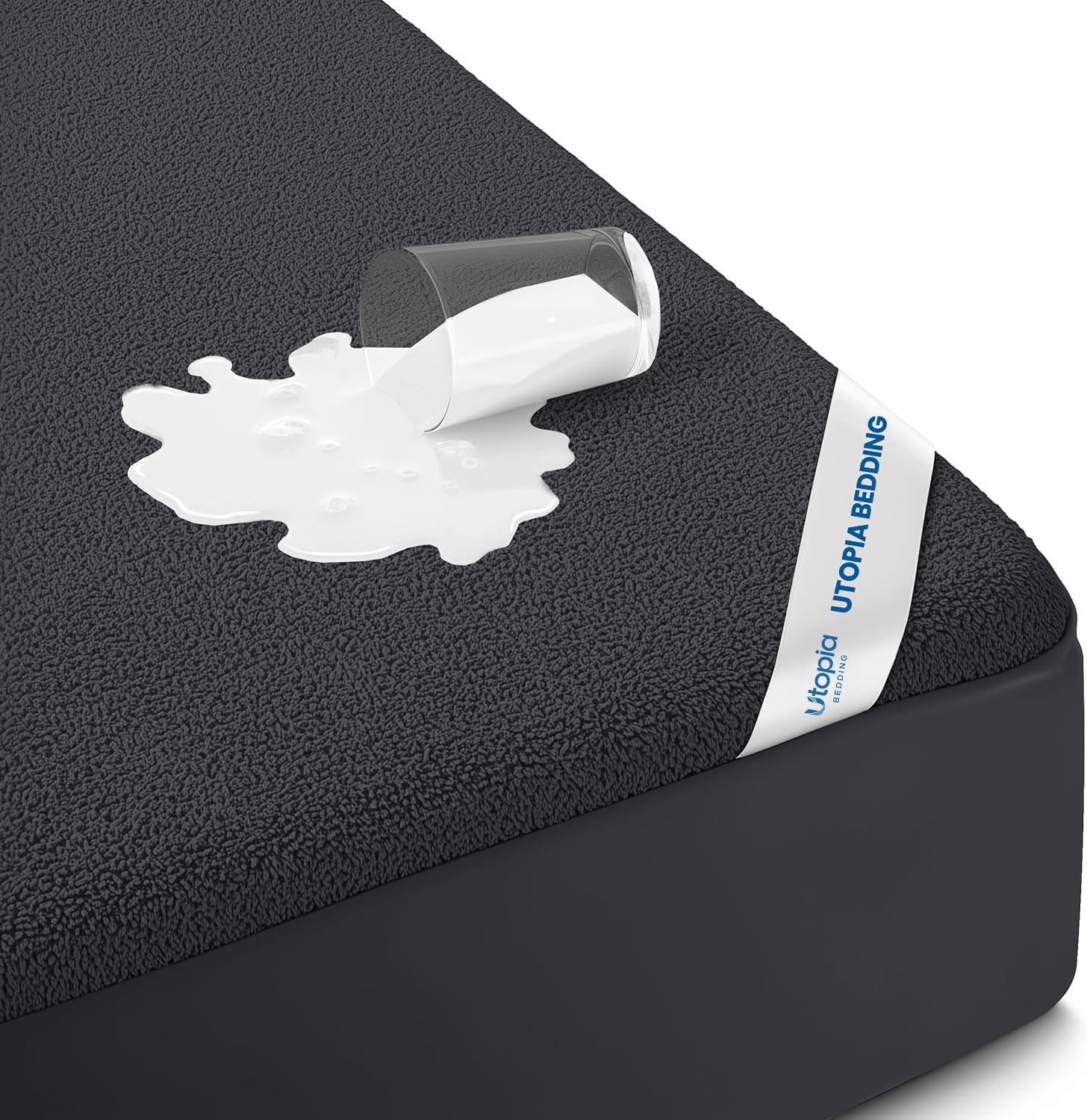 Utopia Bedding Protector de colchón impermeable tamaño King, funda de colchón de rizo de alta calidad de 200 g/m², transpirable, estilo ajustado con bolsillos elásticos (negro)