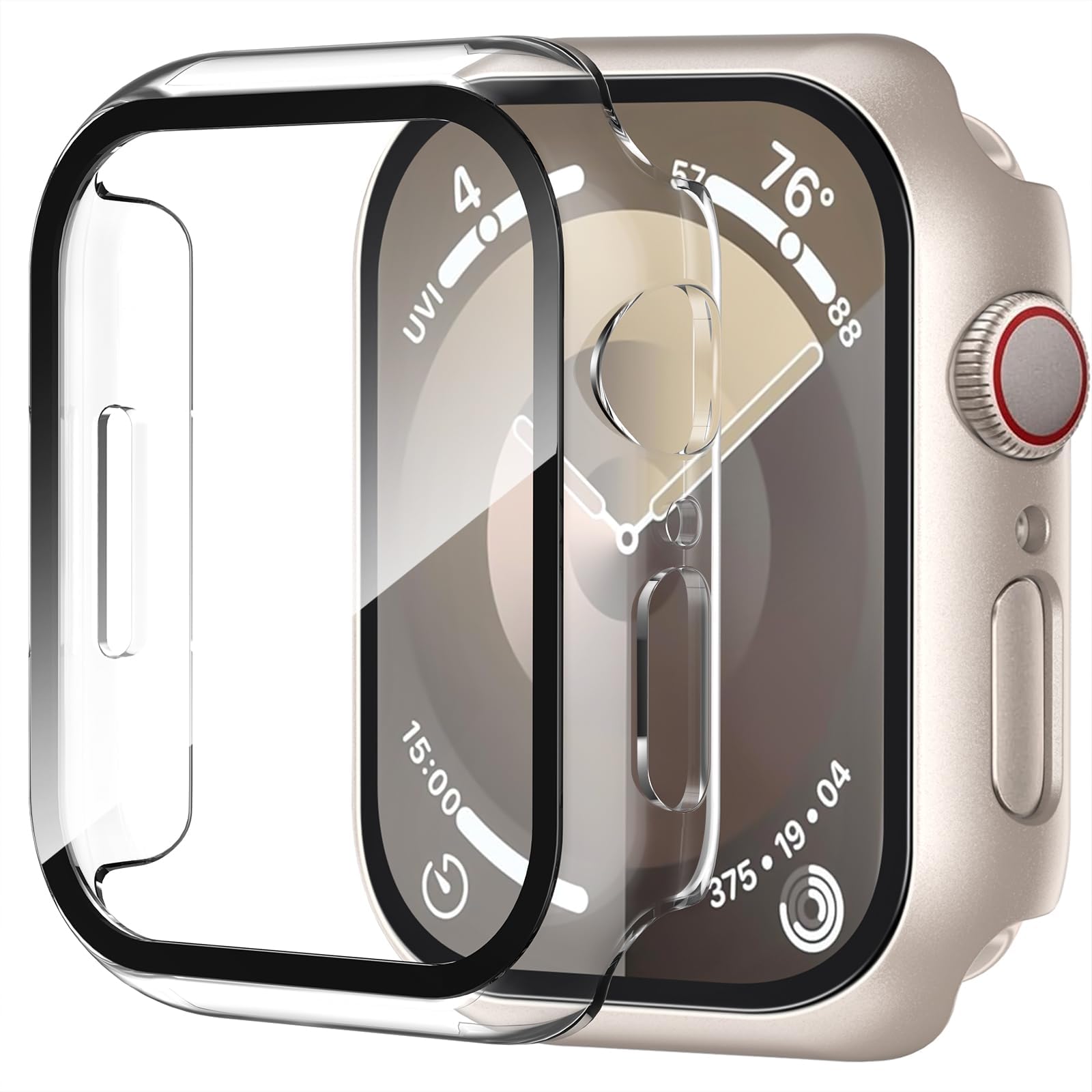 Smiling 2 Pack Case Compatible with Apple Watch SE 3 (2025)/ SE 2/ SE/Series 6/5/4 40mm with Tempered Glass Screen Protector, Hard PC Case Overall Protective Cover- 1 Starlight + 1 Transparent