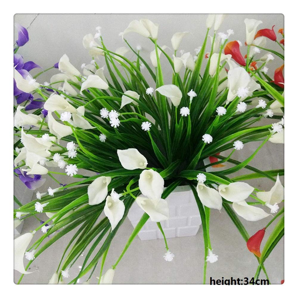 Calla Fiore Artificiale con Bouquet di Foglie Giglio Finto in Plastica Piante Acquatiche Decorazione Domestica della Stanza 34cm