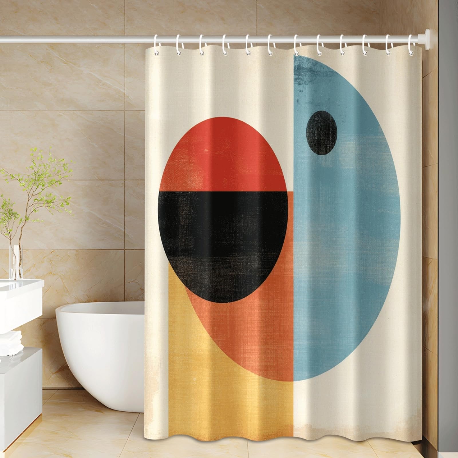Shower Curtain Black Geometry Blue Mould Resistant Shower Curtains for Bathroom Washable Polyester Bathroom Curtains Decor Wet Room Quick Dry Anti Mould Bath Curtain with 12 Hooks 150x180cm