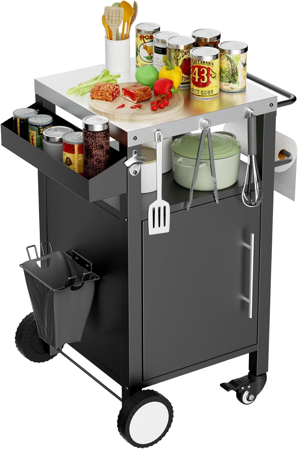 18” Outdoor Grill Cart with Storage, Kitchen Island Cart on Wheels, BBQ Tables for Outside Grill Patio Backyard Camping, Easy Assembly (18")
