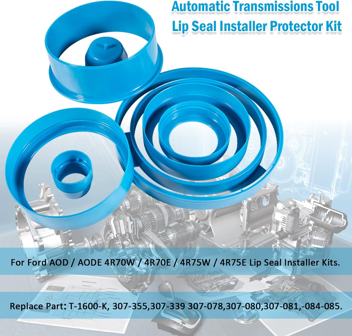 Transmissions Tool Lip Seal Install Protector Kit fit for Ford AOD AODE 4R70W 4R75W (7 PCS)