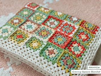 Crochet Blanket Kit for Beginners Granny Square Pattern, Easy Starter Knitting Kit Contains: Cotton Yarn, 2 Hooks, Tools, Instructions, Video Tutorial for Adults and Kids, 41 * 31 Inch