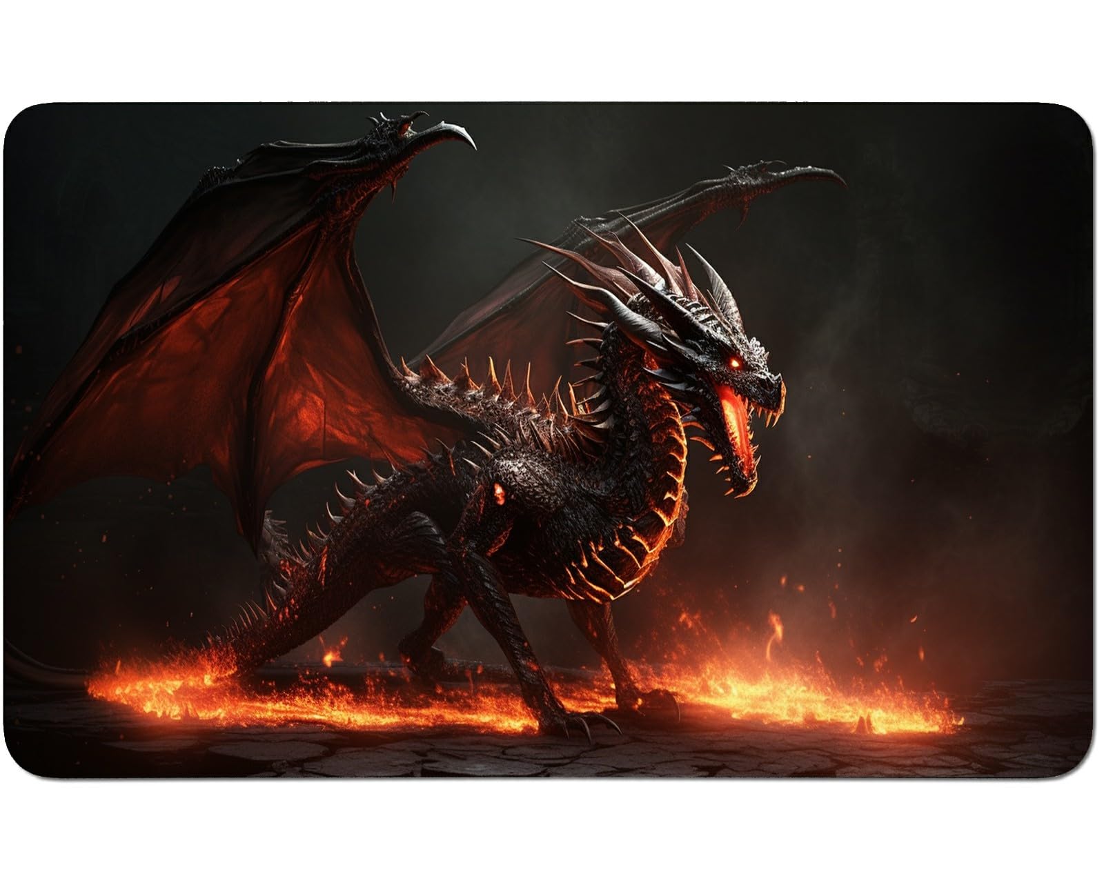 RWUTYTIUL for MTG Card Playmat 24 X 14 Inch with No Zone, Stitched Play Mat for Commander Board TCG RPG CCG Game Desktop Tablet Mouse Pad for Playing Accessories, Flame Black Dragon — image 1