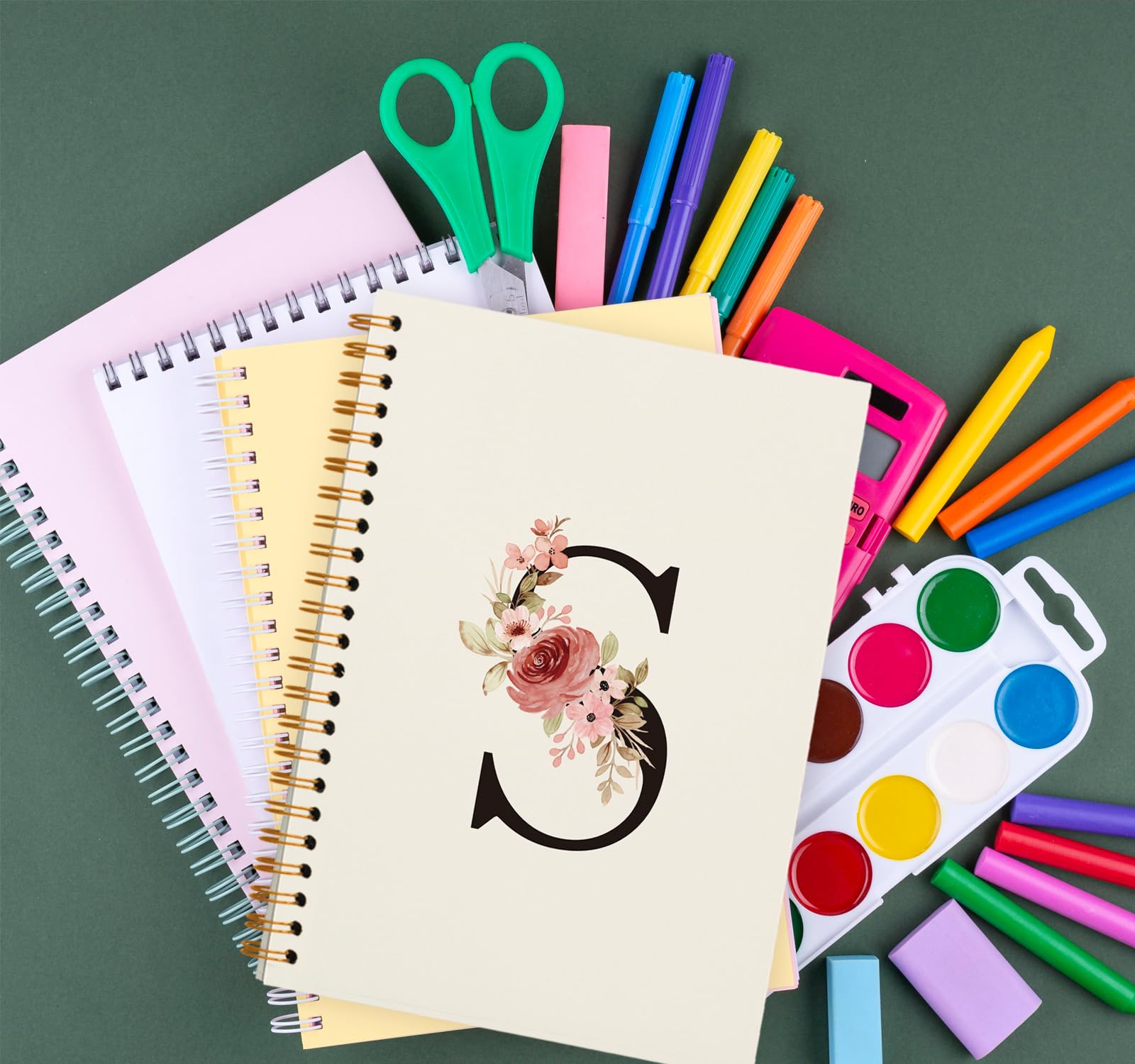 OXW Notizbuch mit Anfangsbuchstabe S, personalisiertes Notizbuch, Monogramm-Geschenke, gebundenes Spiralnotizbuch, 14 x 21 cm