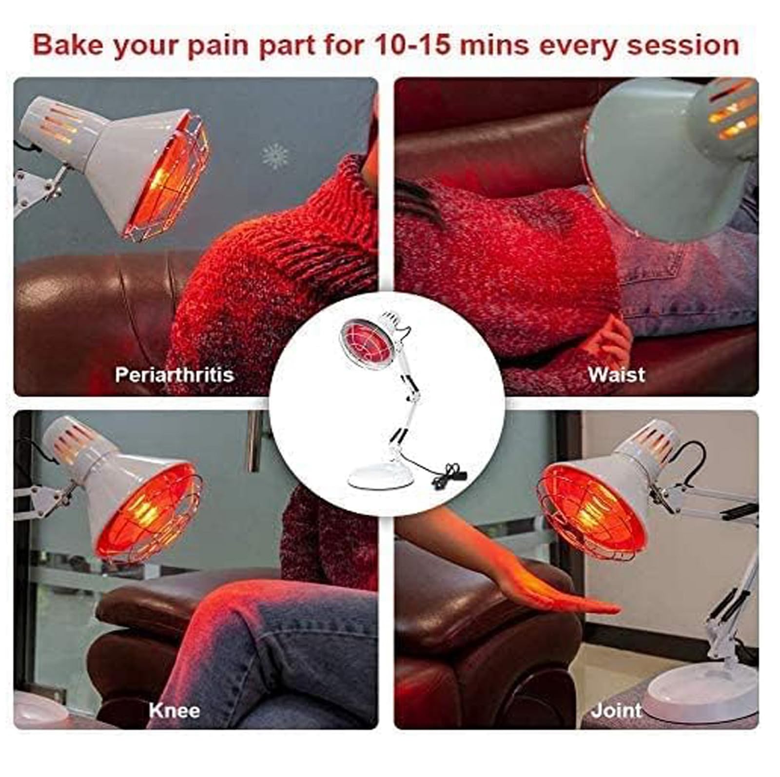 Lampada Infrarossi, 150W Lampada Riscaldante Infrarossi, 10 Livelli di Temperatura Luce Infrarossa con Timer, Infrared Lamp per Alleviare Ll Disagio Muscolare, Red Light per Saloni di Bellezza