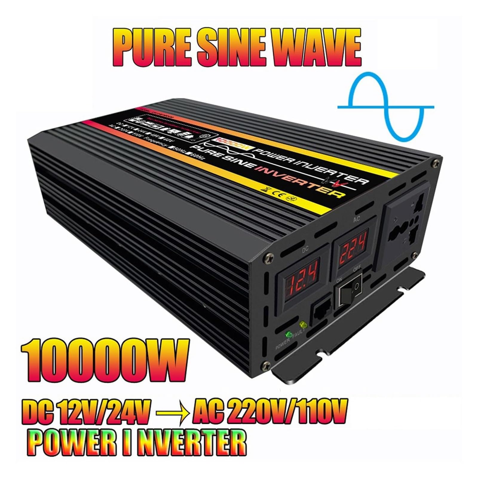 Inverter A Onda Sinusoidale Pura da 10000 W / 20000 W Convertitore da 12 V CC A CA Trasformatore di Tensione Inverter Solare for Auto con Doppia Presa(15000W-12V)