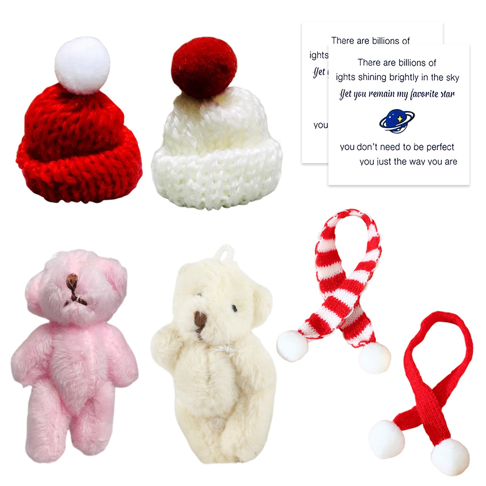 Xdealcozyxc 2 Pcs Little Pocket Bear Hug, Cute Worry Bear With 2 Hats Scarves And Cards