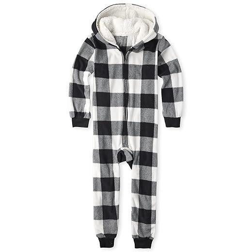 The Children's Place Kids One Piece Family Matching, Christmas Pajama Sets, Fleece, Black/White Check, Large