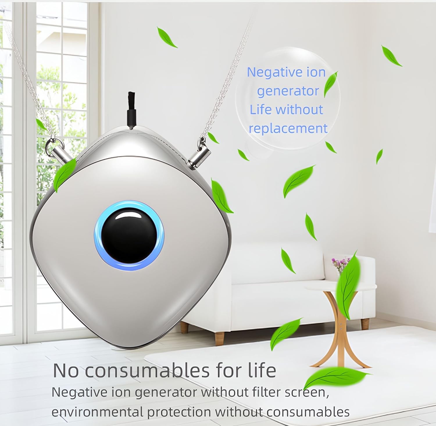 Personal Air Purifier, Chartreey Wearable Air Purifier Necklace, Ture 120 Million/cm³ High-Speed Negative Ion Generator Eliminates Dust, Pollen, Smoke, Maintenance Free(Rose Gold)