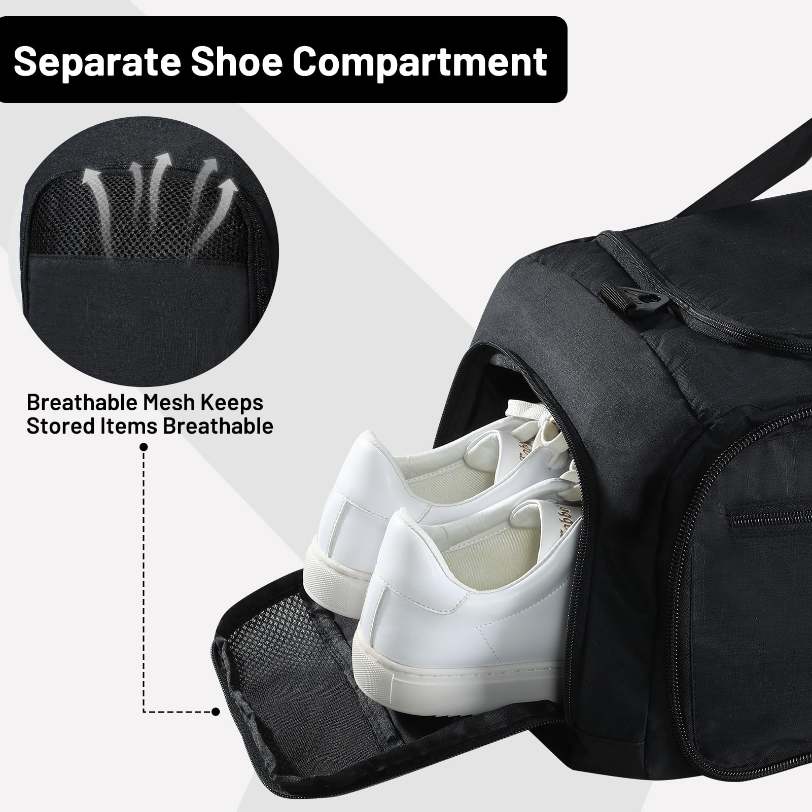 MIER Faltbare Reisetasche mit Schuhfach, 50 l, Reisetasche für Männer und Frauen, verstaubare Übernachtungstasche für Camping, Fitnessstudio, Wochenende, Schwarz, 50L, Faltbare Reisetasche mit