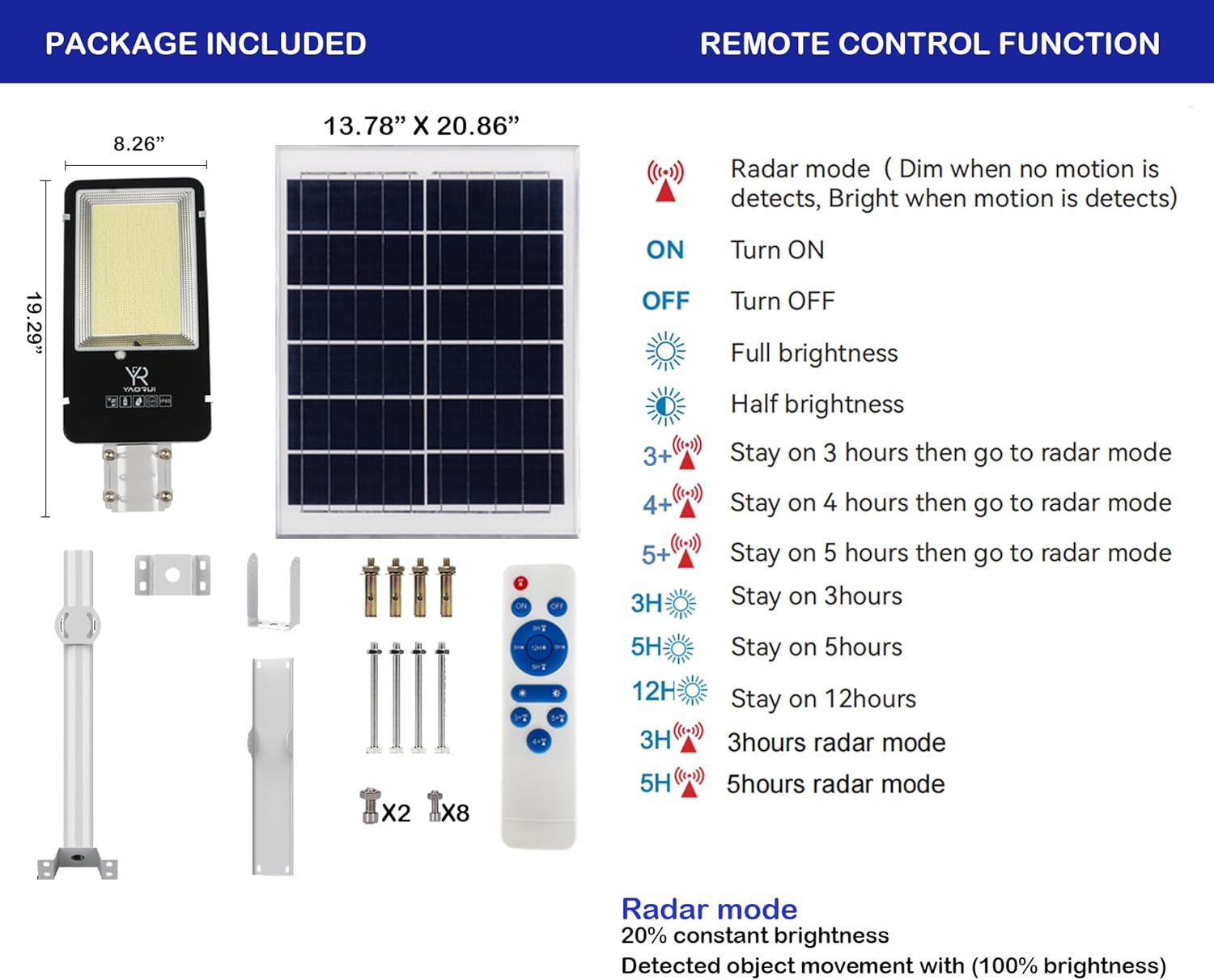 Solar Street Light Outdoor, Commercial Parking Lot Lights Dusk to Dawn with Motion Sensor, Heavy Duty Solar Lights Outdoor Waterproof IP65, LED 6500K 30000LM, for Driveways, Garage, Yard