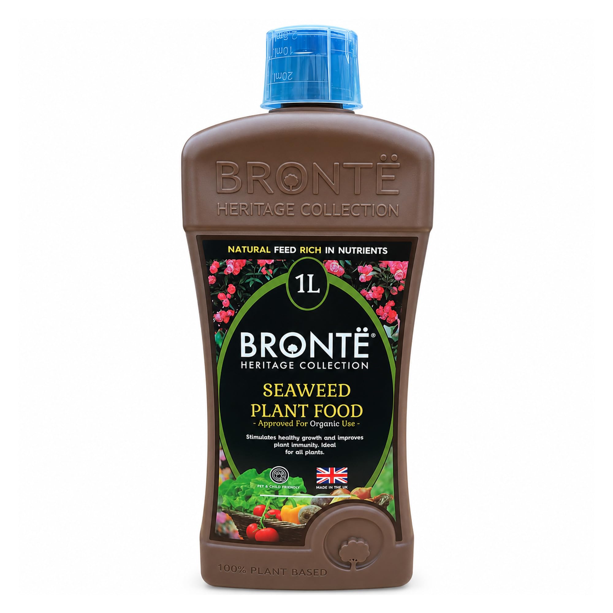 Bronte Heritage Organic Seaweed Plant Food - 1Ltr Concentrated Fertiliser for All Plants, Indoor & Outdoor, Makes 300 Litres, Boosting Growth, Blooms, & Resistance, Pet Friendly, UK Made