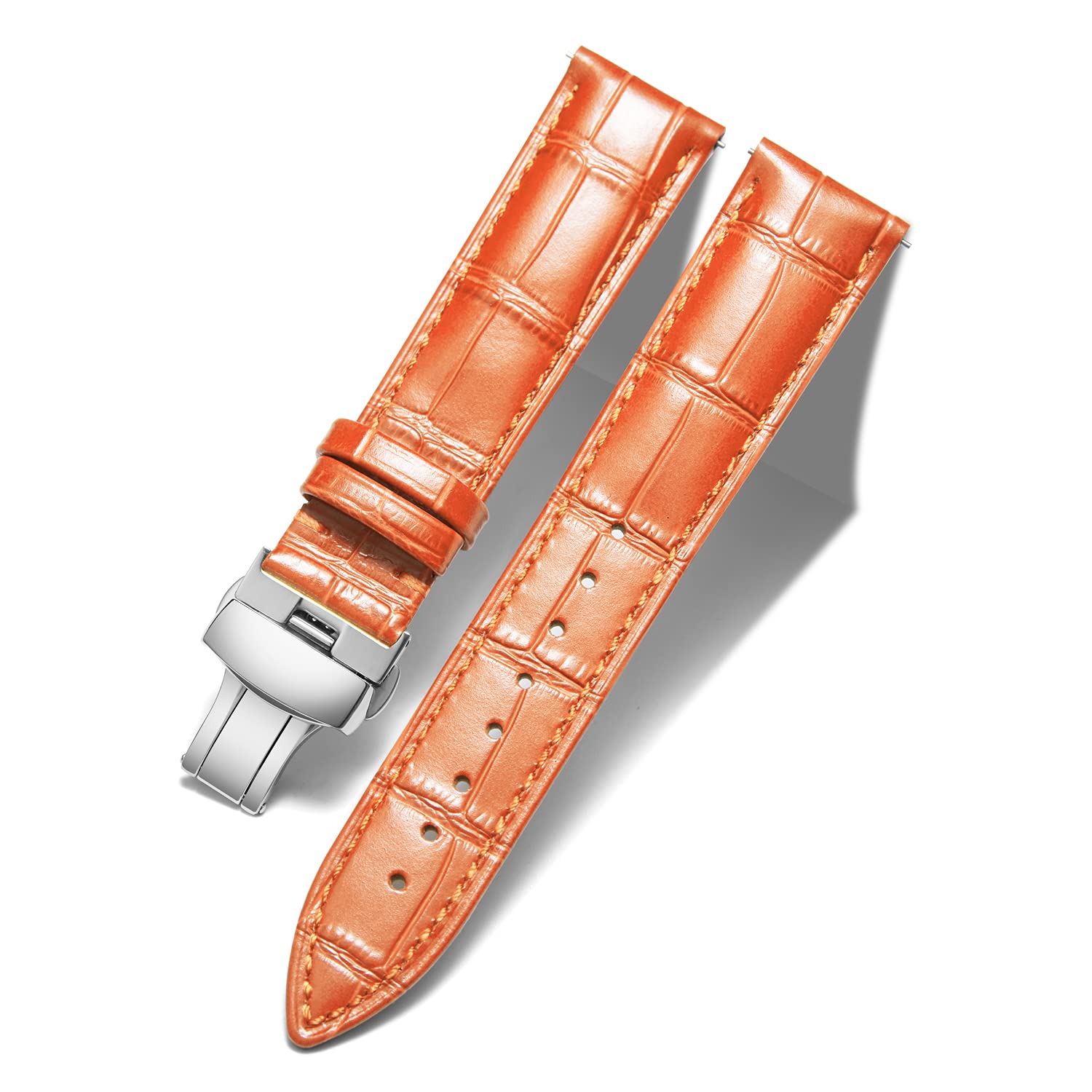 BINLUN Leather Watch Bands Replacement Alligator Pattern Watch Strap for Men Women with Silver/Gold/Rose Gold Butterfly Deployment Buckle 12mm 13mm 14mm 16mm 17mm 18mm 19mm 20mm 21mm 22mm 23mm 24mm