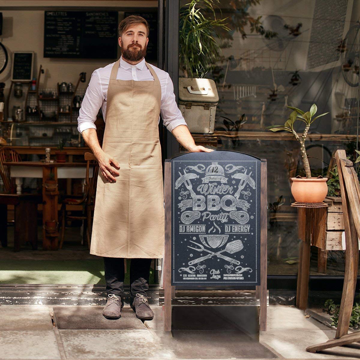 COSTWAY Lavagna Cavalletto Lavagna da Esterno per Ristorante con 2 Facce in Legno Pieghevole per Messaggi Pubblicitari dei Negozio (Medello 2)